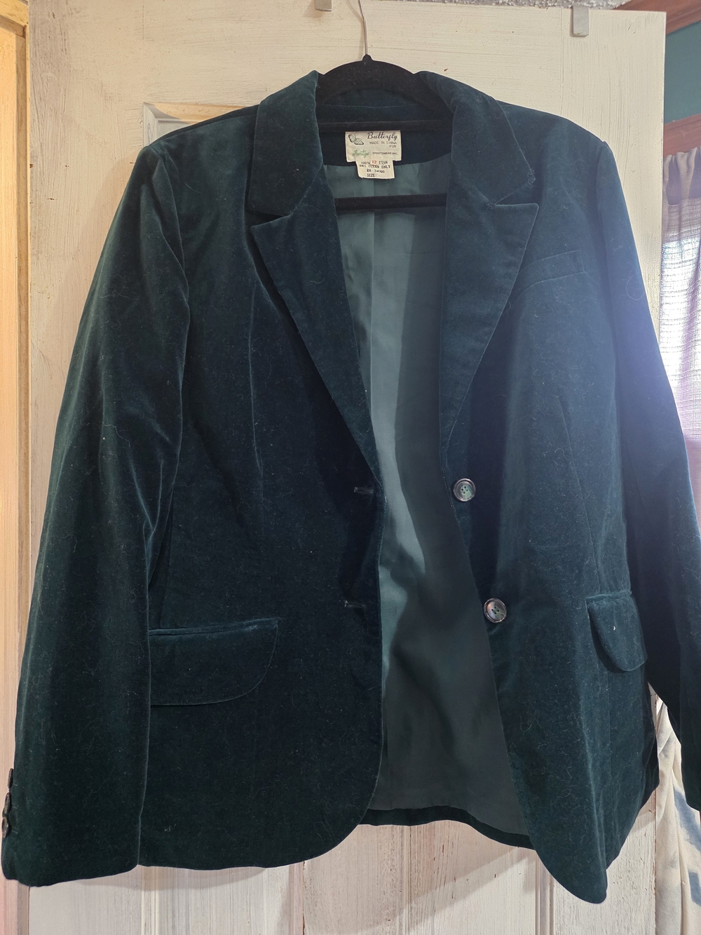 Butterfly Dark Green Velvet Blazer-12